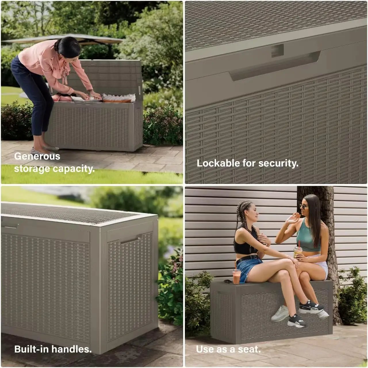 100 Gallon Waterproof Large Resin Deck Box Indoor/Outdoor Lockable Storage Container and Seating for Garden, Pool, and Patio (100 Gallon, Grey) by GreenHaven Gardens