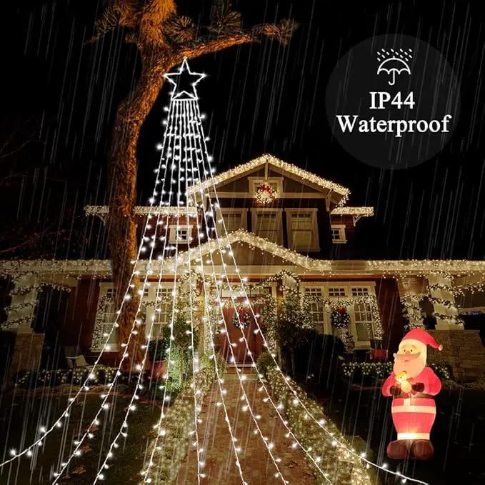 Christmas Decorations Star String Lights, 320 LED Waterfall Tree Lights with 13" Topper Star 8 Lighting Modes Indoor Outdoor Decorative for New Year, Holiday, Wedding, Party by GreenHaven Gardens