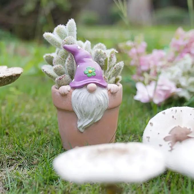 Newman House Studio Spring-Gnomes Flower-Pots Easter Decorations Cactus-Succulents - Easter Decorative Purple Planter Pots Unique Garden Pots with Drainage Hole for Indoor Outdoor 3 x 3.5 x 5 inch by GreenHaven Gardens