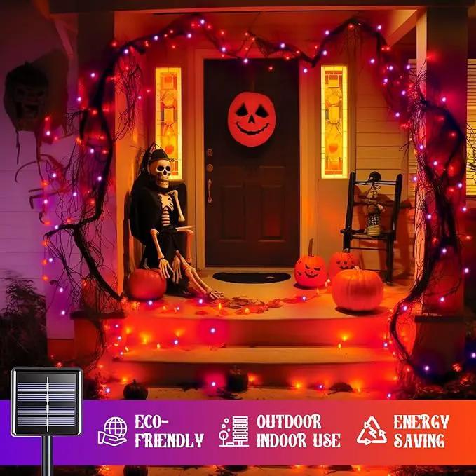 JMEXSUSS Orange and Purple Solar Halloween Lights, 2 Pack Each 100 Led Solar String Lights Outdoor Waterproof for Halloween Tree Christmas Decoration by GreenHaven Gardens
