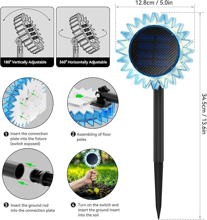Outdoor Solar Lights, 4 Pack Led Solar Sunflower Lights, Stake/Wall 2-in-1 Waterproof Solar Garden Lights for Yard, Landscape, Fence, Patio, Driveway, Pathway, Backyard Decoration (Warm White) by GreenHaven Gardens
