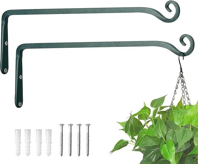 Kingsyard 2-Pack Wall Plant Hanger Outdoor - Heavy Duty Metal Hanging Bracket Hooks for Hanging Plant Bird Feeders Lanterns Wind Chimes Outdoor & Indoor, 15-Inch/Green by GreenHaven Gardens