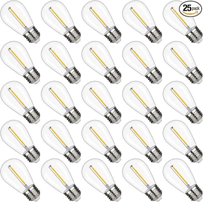 S14 Replacement LED Light Bulbs, Shatterproof & Waterproof 1W S14 LED Bulbs, Outdoor String Lights , E26 Base Patio Edison LED Light Bulbs, Warm White 2200K Plastic 70ML Non-Dimmable 25 Pack by GreenHaven Gardens