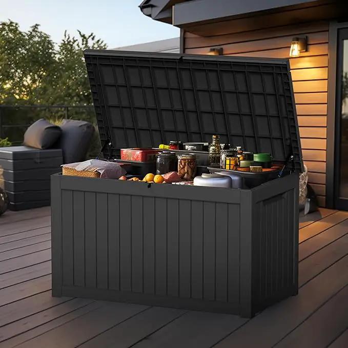 230 Gallon Outdoor Deck Box,Storage Lockable Waterproof Patio Furniture,Garden Tools,Cushions,Pool Accessories Outside Storage Resin Box(Black) by GreenHaven Gardens