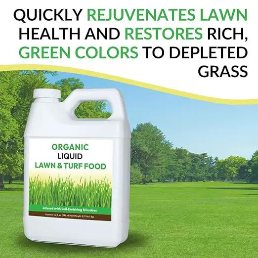 Organic Liquid Lawn & Turf Food - Quickly Rejuvenates Lawn Health and Restores Rich Green Colors to Depleted Grass | Infused with Soil Enriching Microbes (32oz - 2 Pack, Treats Up to 10,000 Sq. Feet) by GreenHaven Gardens