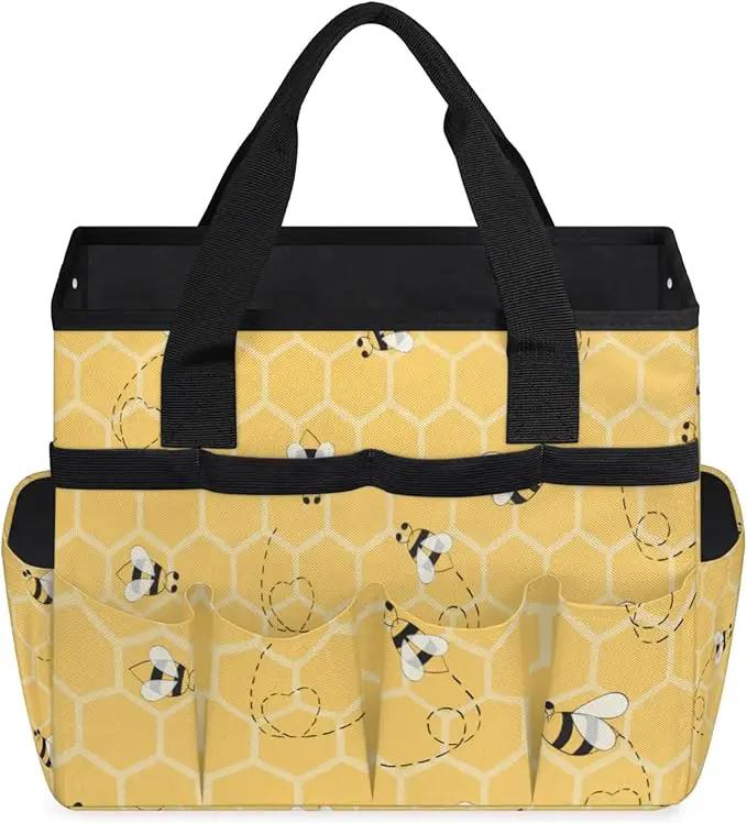 Yellow Bee Gardening Tool Bag,Heavy Duty Garden Tote Bag,Portable Oxford Gardening Storage Basket Organizer Handbag with Pockets Handle,Hand Tools Gifts for Outdoor Garden Lawn Yard by GreenHaven Gardens