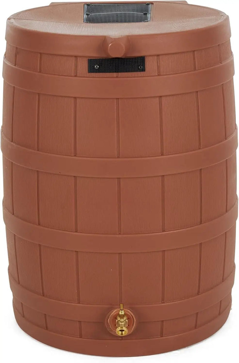 Good Ideas Rain Wizard 50 Gallon Plastic Outdoor Home Rain Barrel Water Storage Collector with Brass Spigot and Flat Back Design, Terra Cotta (2 Pack) by GreenHaven Gardens