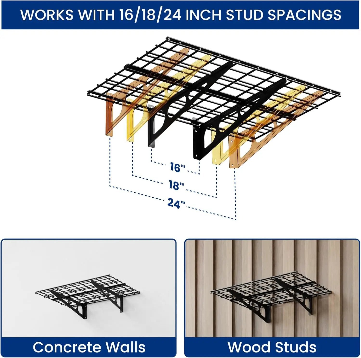 FLEXIMOUNTS 2-Pack 2x6ft Garage Shelving with Hooks, 24-inch-by-72-inch Wall Shelf Garage Storage Racks Floating Shelves, Black by GreenHaven Gardens