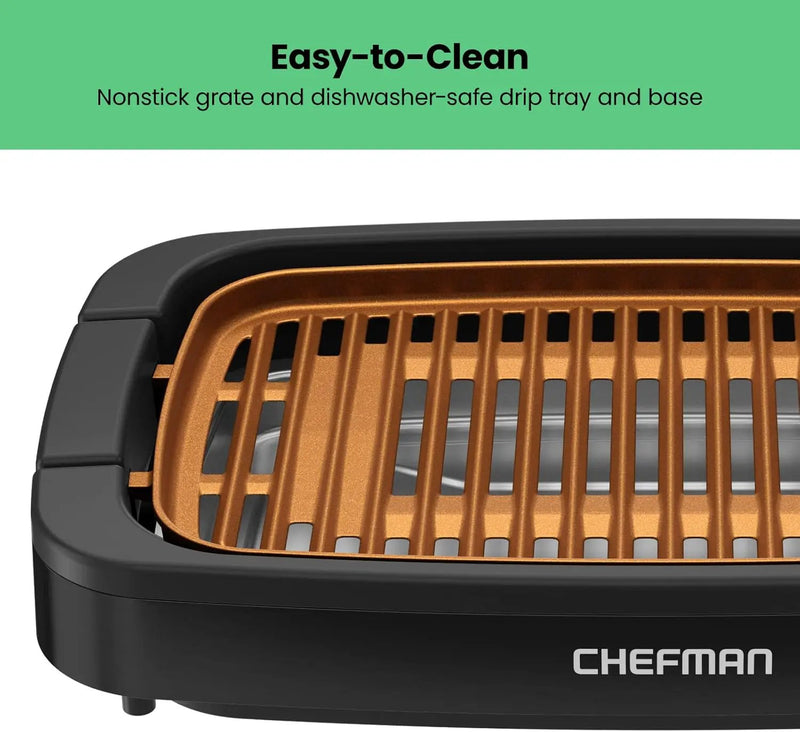 Chefman Smokeless Indoor Electric Grill, Copper, Extra Large, Nonstick Table Top Grill for Indoor Grilling and BBQ with Adjustable Temperature Control, Nonstick Dishwasher-Safe Parts, 9" x 15" by GreenHaven Gardens