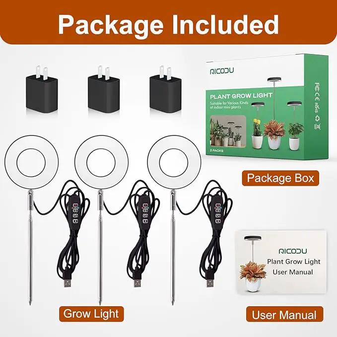 Grow Lights for Indoor Plants Small Potted - Full Spectrum, Auto 3/9/12H Timer, 10-Level Dimming & Adjustable Height - Compact Grow Light for Succulents, Herbs, Foliage in Home/Office (Black,3PACKS) by GreenHaven Gardens