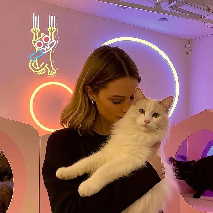 Cat Kinfe Neon Sign Dimmable Cute Cat Led Signs for Wall Decor LED USB Powered Animal Neon Light Sign for Bedroom Coffee Restaurant Kitchen Decoration Birthday Gifts by GreenHaven Gardens