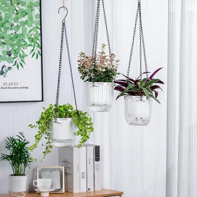 4.5 Inch 2 Pcs Self Watering Hanging Planter Indoor Plant Pots Drainage Holes, Outdoor Small Hanging Planters Flower Pot Basket, Visible Water Level, Plant Hanger Home Decor, Gardening by GreenHaven Gardens