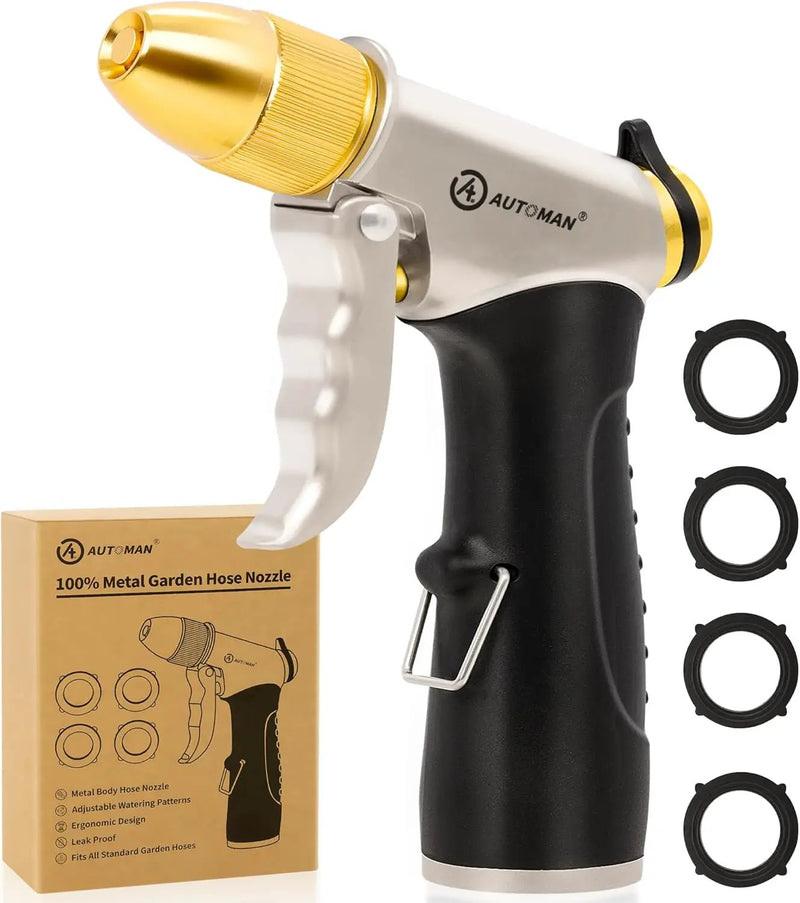AUTOMAN Metal Hose Nozzle, High Pressure Garden Hose Sprayer, 100% Metal Water Hose Nozzle, Adjustable Watering Nozzle, Heavy Duty Garden Nozzle for Watering Plants & Lawns, Washing Cars & Pets by GreenHaven Gardens