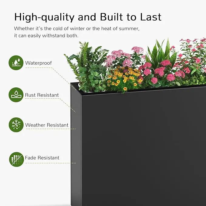 Stoog 38" Metal Tall Rectangular Planter - All-Weather Planter Box for Indoor/Outdoor Use, with Removable Insert Shelf, and Modern Design for Plants, Flowers, Garden, Black by GreenHaven Gardens