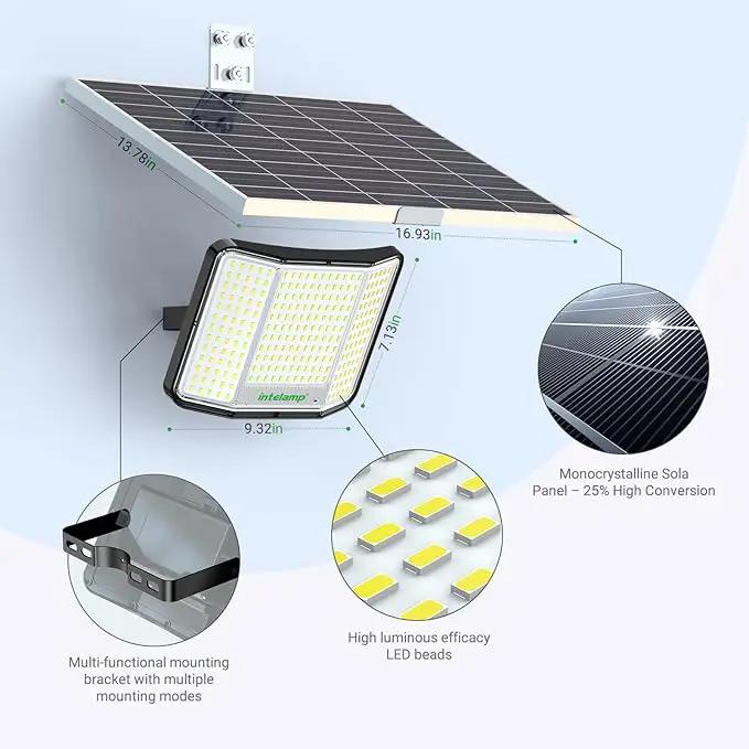 intelamp Solar Flood Lights Outdoor Waterproof, 20000mAh 2000LM Floodlight Exterior with Remote 16.4 FT Cable, 2-12H Timer Dusk to Dawn Security Spots Lighting Outside for Garden Pathway by GreenHaven Gardens
