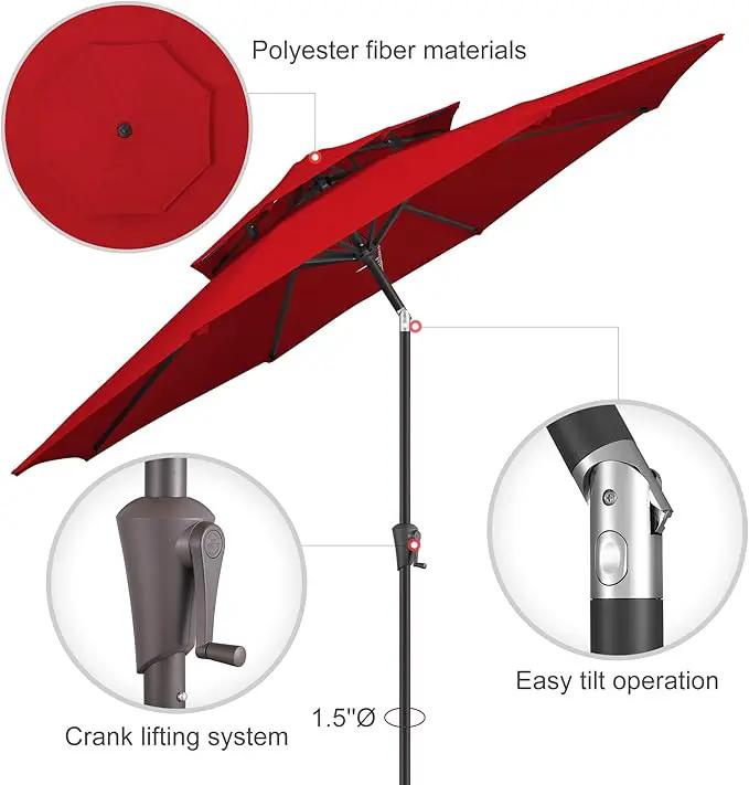 9ft Outdoor Patio Umbrella - 2 Tiers Table Umbrella Waterprool UV Protection, Sombrillas de Patio with Push Button Tilt&Crank, Sun Umbrella for Pool, Porch, Garden, Backyard(Red) by GreenHaven Gardens