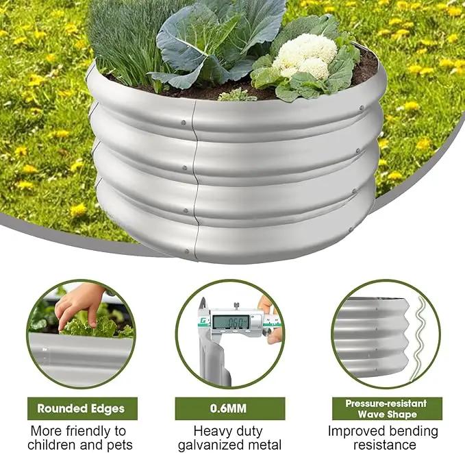 2x2x1ft Round Galvanized Raised Garden Bed Outdoor Metal Planter Box Raised Beds for Gardening,Vegetables,Fruits,Flowers & Herbs (Silver) by GreenHaven Gardens