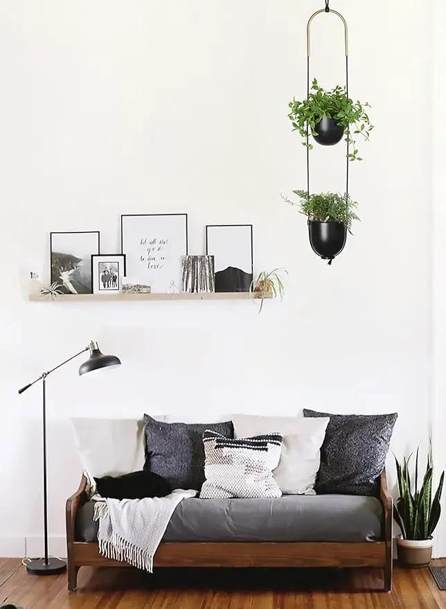 Modern Metal Hanging Planter for Indoor Outdoor Plants with Hook 2 Tier Boho Wall and Ceiling Flower Pots Baskets Holder Home Office Decor(Black) by GreenHaven Gardens