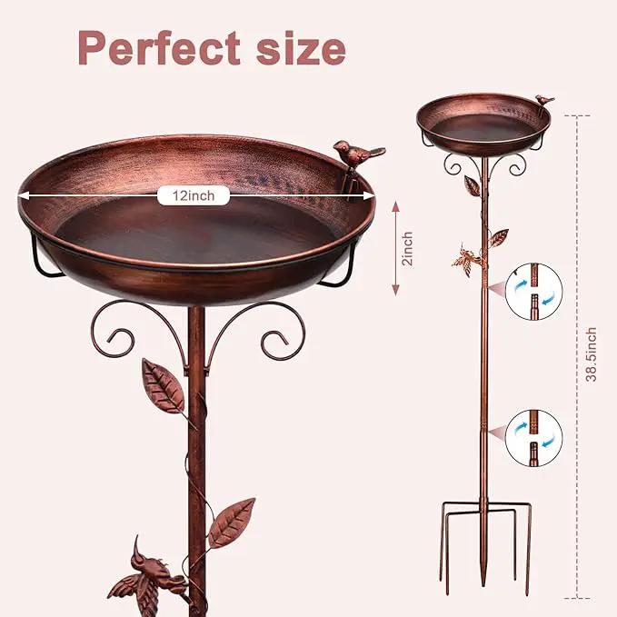 Metal Bird Bath for Outside with 2 Bird Decor, Hummingbird on Pole & Sparrow on Bowl, 38.5 Inch Height Garden Birdbath, 12 Inch Antique Bronze Freestanding Birdfeeder Bath for Yard Patio by GreenHaven Gardens