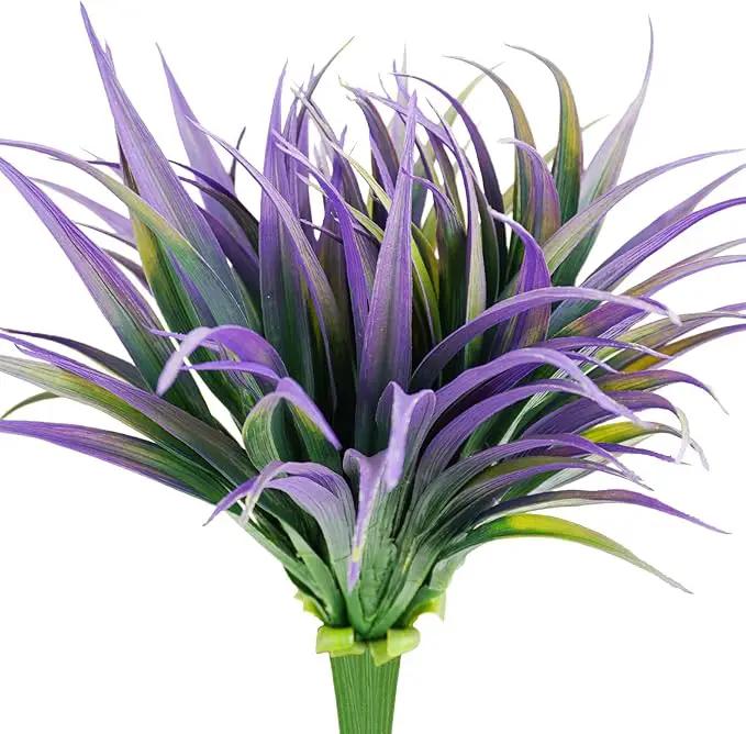 6Pcs Artificial Grass Fake Plants 17.3in Outdoor Plants UV Resistant Faux Greenery Stems Fake Grass for Home Window Garden Office Patio Pathway Front Porch Halloween Décor Green & Purple by GreenHaven Gardens