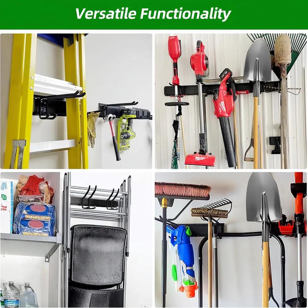 Garage Tool Organizer Wall Mount with 48 inches Rails and 6 Double-layer Hooks, Garden Tool Rack Heavy Duty, Garage Hanging Storage Rack For Yard Tools, Shovel, Shed by GreenHaven Gardens
