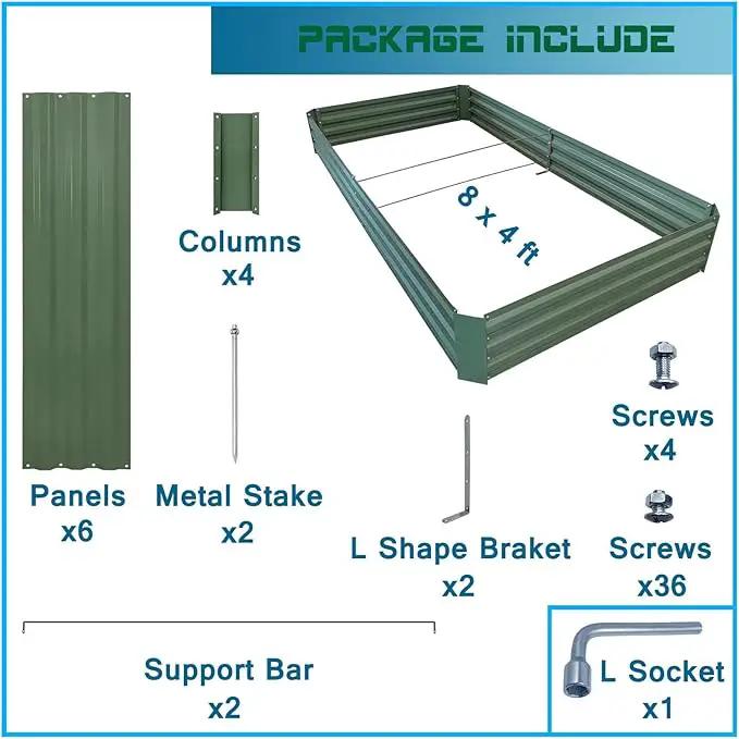 8x4x1ft Metal Raised Garden Bed Kit，Galvanized Garden Bed Box for Vegetables, Flowers, Herbs, and Succulents,240 Gallon Capacity - Green by GreenHaven Gardens