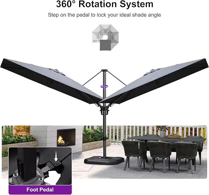 PURPLE LEAF 6.5' X 10' Right-left Tilt Patio Umbrella with Base Outdoor Cantilever Swivel Rectangle Umbrella Aluminum Offset Umbrella with 360-degree Rotation for Garden Deck Pool Patio Grey by GreenHaven Gardens