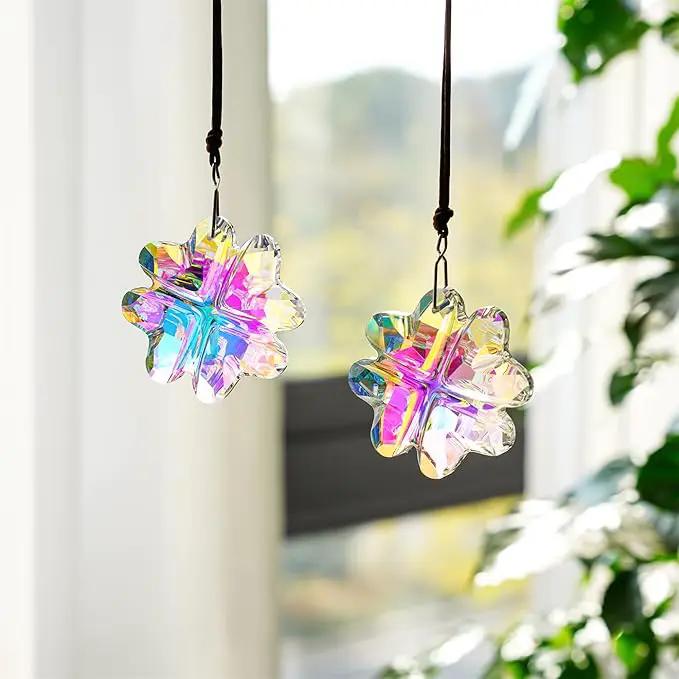 HDCRYSTALGIFTS 2PCS Crystal Prisms Suncatchers for Windows Christmas Ornaments,Lucky Four Leaf Clover Rainbow Maker Hanging Prism Sun Catchers for Home Garden Decoration,45mm by GreenHaven Gardens