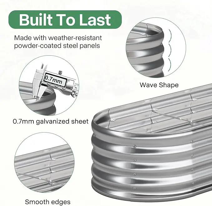 Galvanized Raised Garden Bed Kit, Galvanized Planter Garden Boxes Outdoor, Oval Large Metal for Vegetables,Flower,8x1.8x1FT by GreenHaven Gardens