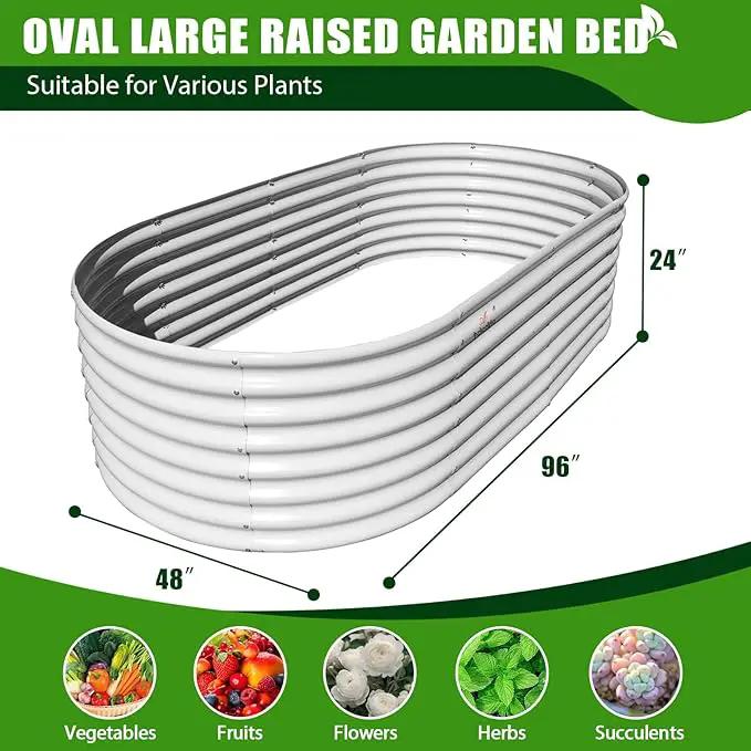 A ANLEOLIFE 8x4x2ft Galvanized Raised Garden Bed Kit, Oval Metal Deep Root Planters for Outdoor Plants Vegetables Flowers Herb, Large Bottomless, 478 Gallon Capacity- Antique White by GreenHaven Gardens