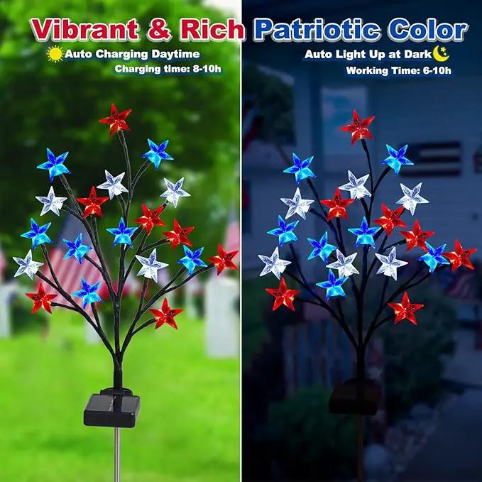 2 Packs Solar 4th of July Decorations Outdoor Lights, Solar Red White and Blue Star Pathway Lights, Waterproof Outdoor Patriotic Decorations Lights for July 4th Memorial Day Garden Yard Pathway Grave by GreenHaven Gardens