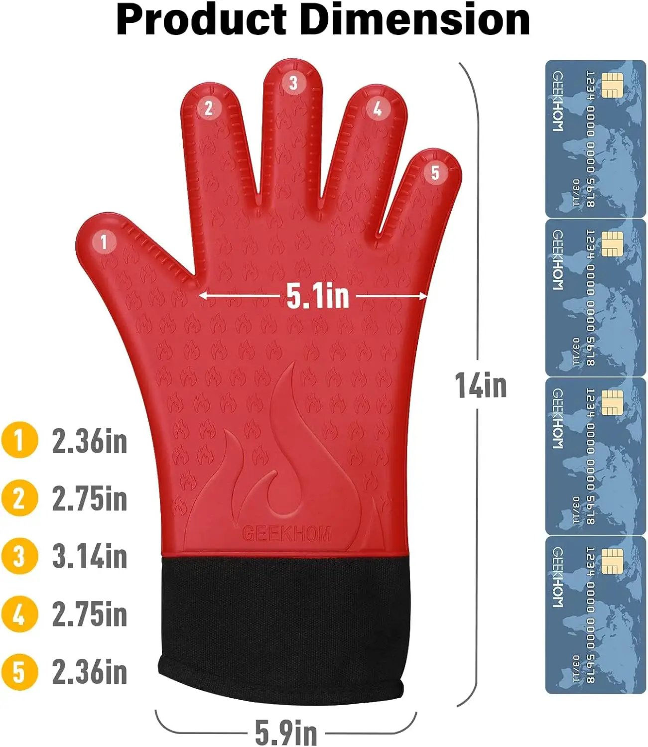 GEEKHOM Silicone Grilling Gloves, Heat Resistant Oven Mitts, BBQ Gloves, Waterproof Non-Slip for Barbecue, Cooking, Baking, Fryer, Red by GreenHaven Gardens