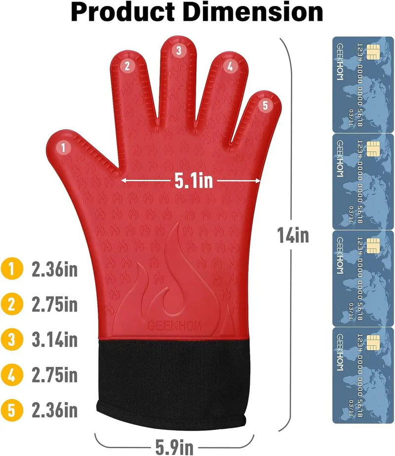 GEEKHOM Silicone Grilling Gloves, Heat Resistant Oven Mitts, BBQ Gloves, Waterproof Non-Slip for Barbecue, Cooking, Baking, Fryer, Red by GreenHaven Gardens