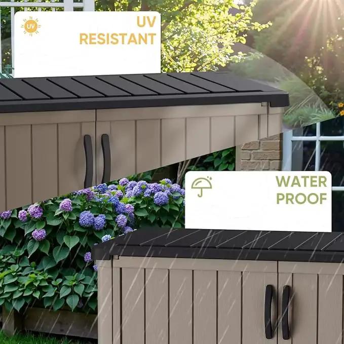 Devoko Outdoor Storage Cabinet 50 Cu Ft with Lockable Doors, Vertical Storage Shed Waterproof Patio Tools Storage Box for Sofa Cushions, Gardening Tools and Accessories (Beige) by GreenHaven Gardens