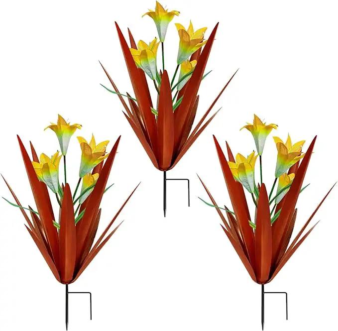 Homight Metal Agave Plant Outdoor Decoration Outdoor Garden Decoration Lily Mexican Yard Art Plant Garden Agave Lily Decorative Garden Gift… (3 Big Yellow Lilies) by GreenHaven Gardens