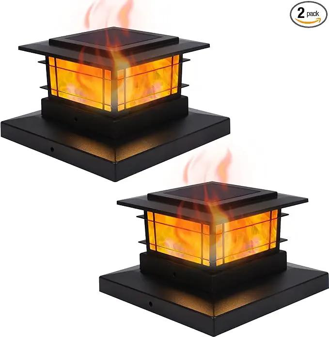 Dynaming 2 Pack Solar Flame Post Lights Outdoor, Solar Powered Fence Post Cap Lights, High Brightness Flickering Flame SMD LED Lighting Decor for Garden Deck Patio, 4x4, 5x5 or 6x6 Vinyl/Wooden Posts by GreenHaven Gardens