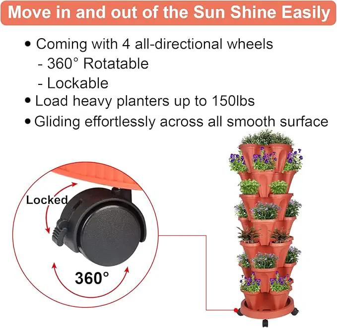 Vertical Planter 7 Tier Stackable Planters Garden Planters Strawberry Herb Flower and Vegetable Planter Indoor Outdoor Gardening Pots with Removable Wheels and Tools 2-Pack by GreenHaven Gardens
