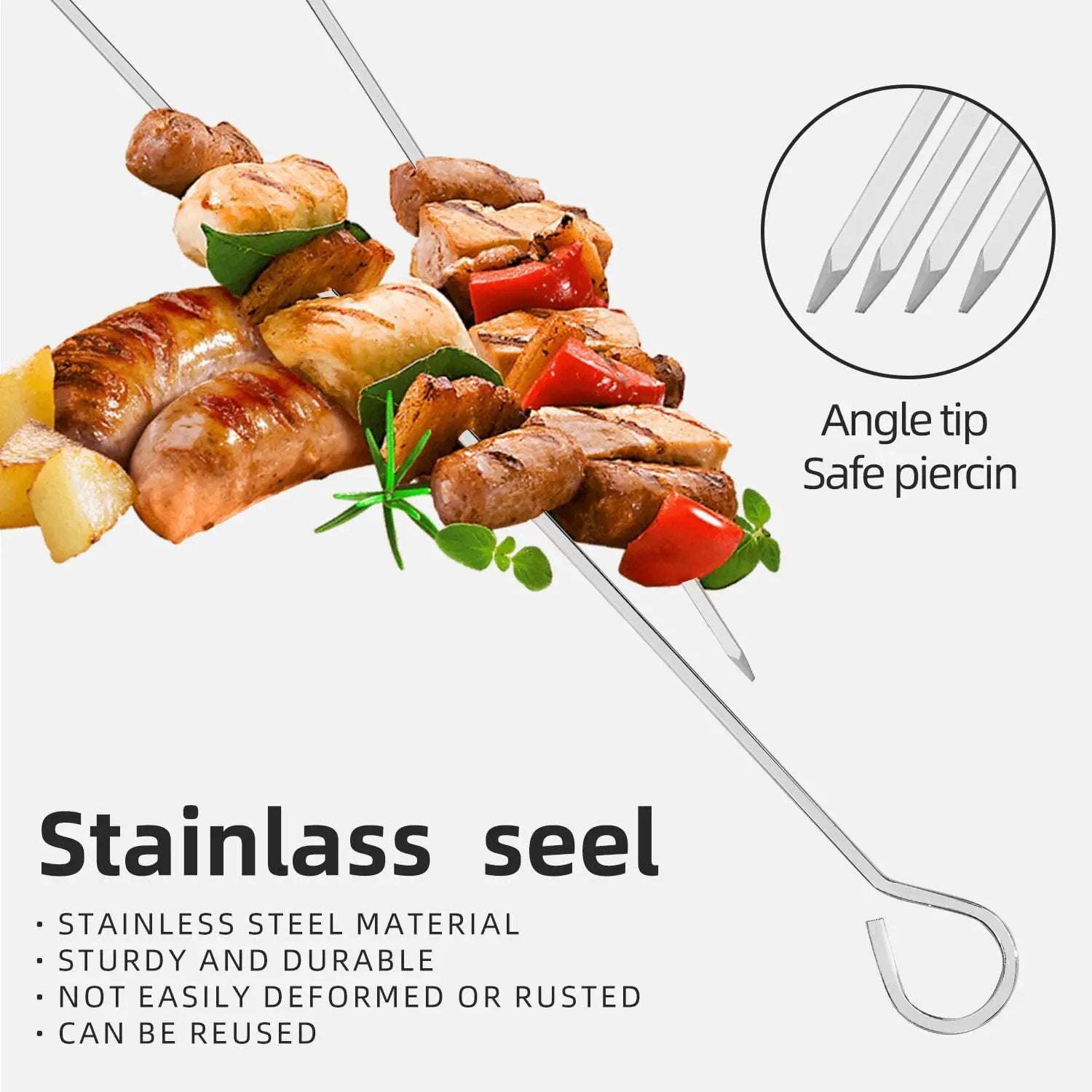 12" 12 Pack - Metal Skewers Reusable Kabob Skewers BBQ Barbecue Skewers for Grilling, Stainless Steel by GreenHaven Gardens