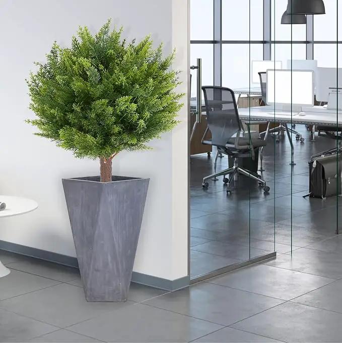 Artificial Cedar Shrub Ball Trees Two 15.8inch with Ground Spikes, can be Planted in The Ground and in pots, Outdoor Artificial Plants Resistant to UV Rays by GreenHaven Gardens