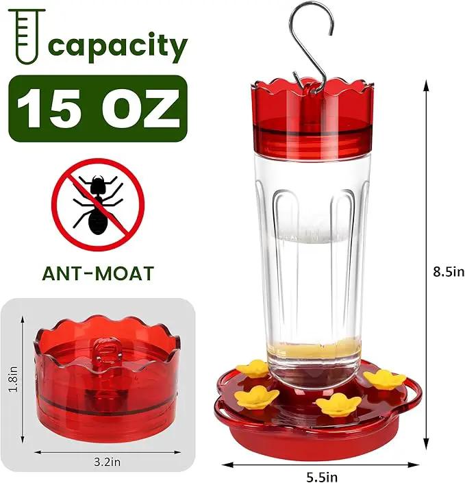 Plastic Hummingbird Feeders for Outdoors Hanging Ant and Bee Proof, 2 Pack 15 Ounces Red Hummingbird Feeder with 5 Feeding Ports and Perches, Built-in Ant Moat, Outside Garden Décor (Plastic, 2) by GreenHaven Gardens
