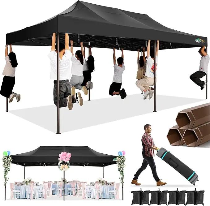 COBIZI 10x20 Pop Up Canopy Heavy Duty Without Sidewalls, Commercial Heavy Duty Pop Up Tent for Parties All Weather Waterproof and UV 50+ Wedding Tent with Roller Bag(Legs Upgraded),Black by GreenHaven Gardens