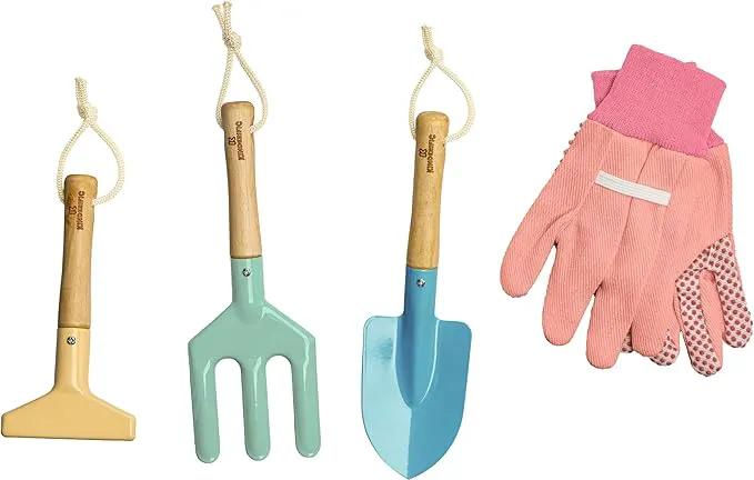 Gardening Set, Tool Kit, for Kids, STEM, Includes Tote Bag, Spade, Watering Can, Rake, Fork, Trowel and Gloves (Petal) by GreenHaven Gardens