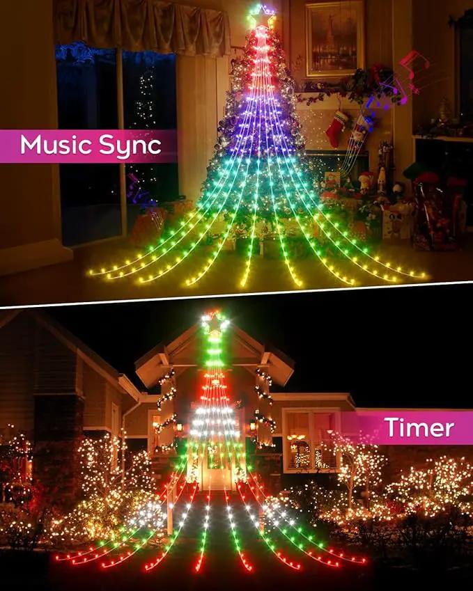23FT Outdoor Decorations Waterfall String Lights for Valentines, Smart Romantic RGB Led Star Tree Lights DIY Preset Scenes App Remote Control Large Unique Yard Lights for Outside Patio Home by GreenHaven Gardens