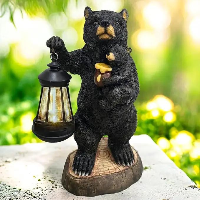 Garden Statues Bear with Solar Lantern, Outdoor Bear Figurines Decorations for Patio Yard Lawn Ornaments, Gifts for Mom/Grandma Birthday Housewarming by GreenHaven Gardens