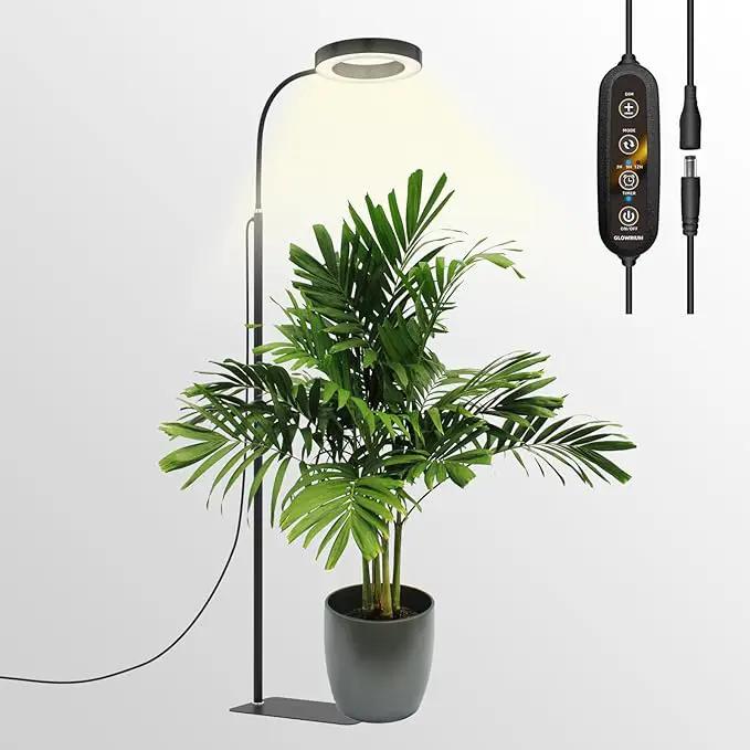 GLOWRIUM Grow Lights for Indoor Plants, 20W Full Spectrum LED Grow Light Floor Lamp with Stand Adjustable Height and Angle, Black Plant Light with 3/9/12H Grow Light Timer by GreenHaven Gardens