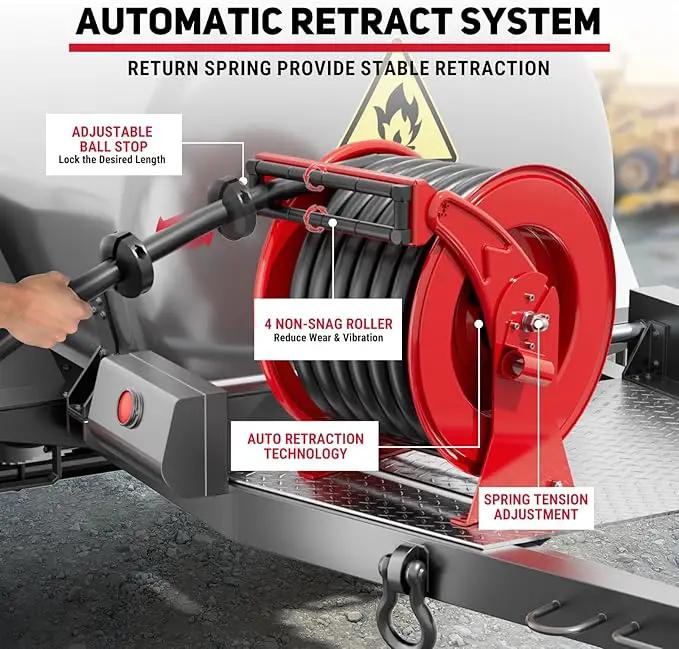 Fuel Hose Reel, Retractable 1" x 50' Extra Long Diesel Hose, 300 PSI Industrial Carbon Steel Diesel Hose Reel Auto Swivel Rewind with Fueling Nozzle for Vehicle Tank Truck Trailer Ship by GreenHaven Gardens