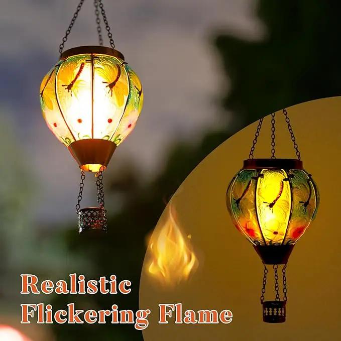 2 Pack Dragonfly Hot Air Balloon Solar Lantern Outdoor Waterproof, Glass Balloon Lanterns for Outside, Decorative Hanging Solar Lights Patio Garden Yard Gift for Women Moms by GreenHaven Gardens