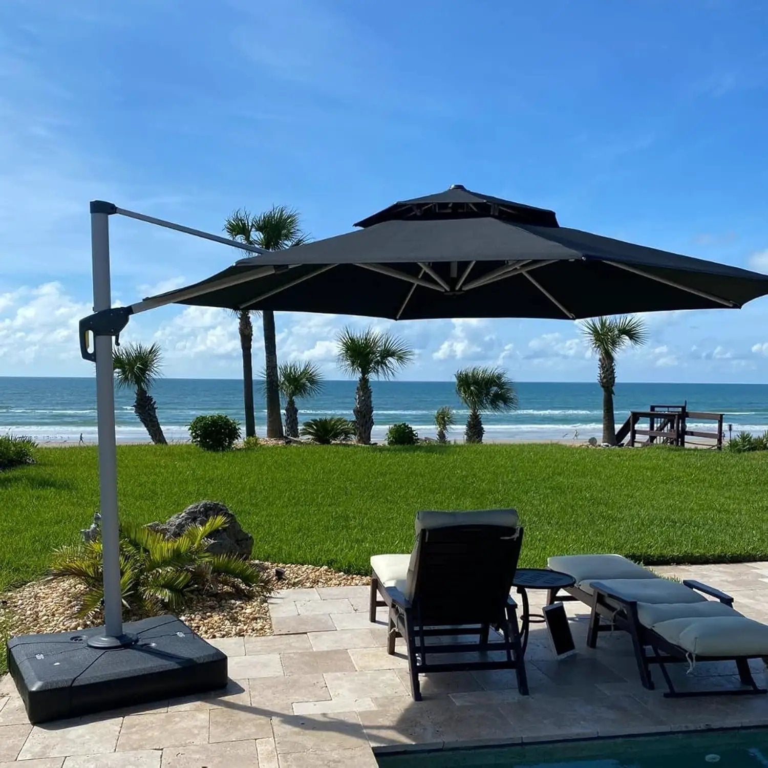 PURPLE LEAF 11 Feet Patio Umbrella Outdoor Round Large Cantilever Umbrella Windproof Offset Heavy Duty Sun Outside for Patio, Black by GreenHaven Gardens
