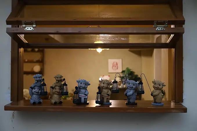 Highland Cow Statues with Solar Lights, Highland Cow Resin Figurine Lights, Highland Cow Ornaments for Patio, Balcony, Indoor Decoration and as Gifts by GreenHaven Gardens
