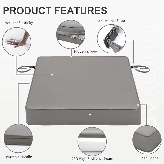 Favoyard Patio Chair Cushions 20 x 20 x 3 Inch Waterproof Outdoor Seat Cushions for Patio Furniture 3-Year Color Fastness Garden Sofa Couch Chair Pads with Handle & Adjustable Straps Set of 2, Grey by GreenHaven Gardens
